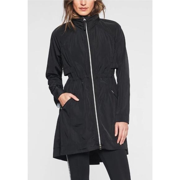 Athleta Jackets & Blazers - Athleta Rain Drop Jacket Black Anorak Cinch Waist Size L